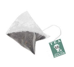 Pyramid teabag with Tea From The Manor logo and English Breakfast Tea