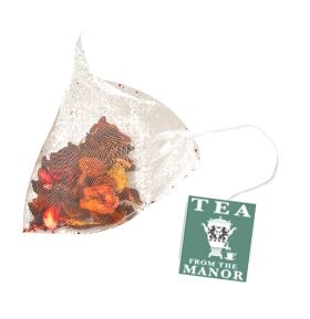 Christmas Blend tea in teabag with Tea From The Manor logo 