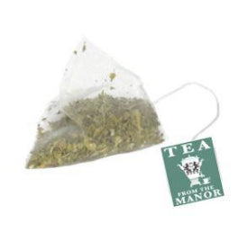 Silky pyramid tea bag with Tea From The Manor logo